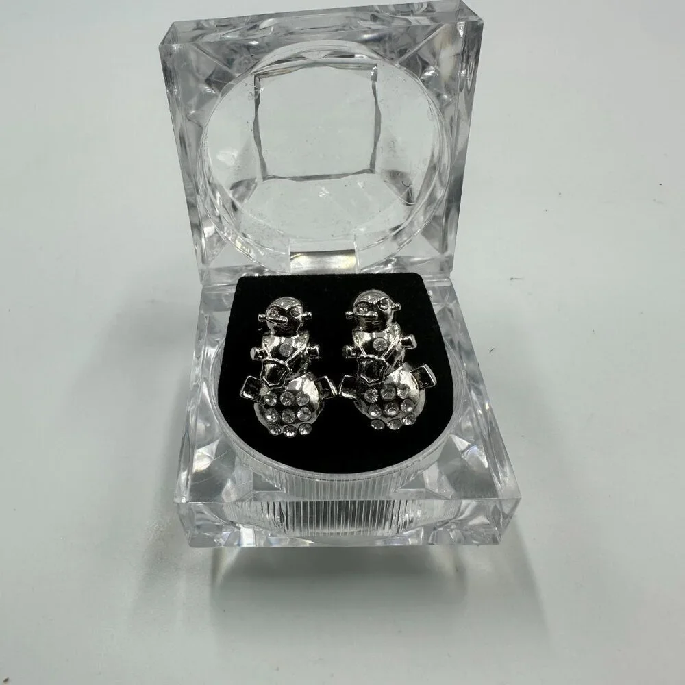 3/$30 Snowman Stud Earrings Men Silver Tone Rhinestone Iced Hip Hop Streetwear